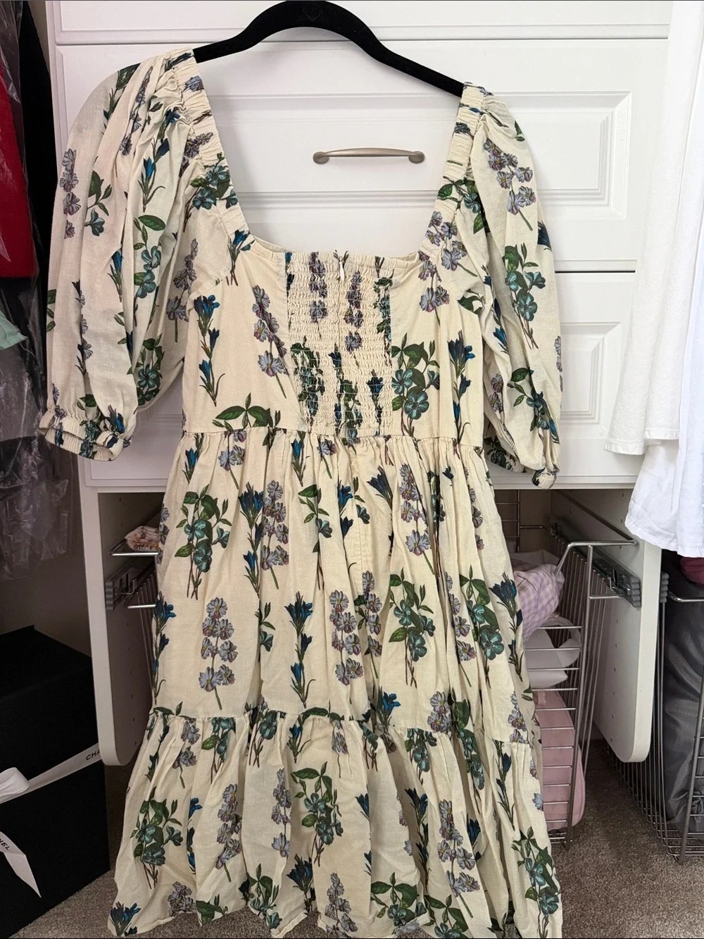 Pink Chicken Cream Floral Midi Dress with Green & Blue Print - Picture 5 of 5